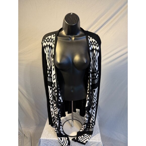 Drapey Womens Black White Pattern Cardigan Sweater Open Front Large 12/14 FG - Picture 1 of 3